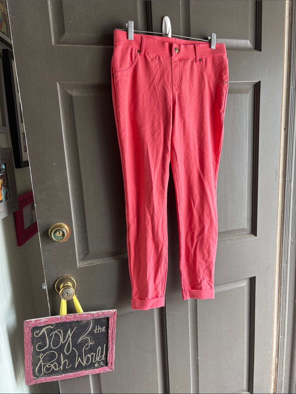 Bright Coral Pink Slim Pants NWT HUE